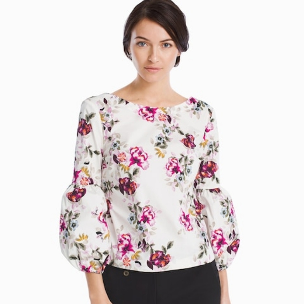 White House Black Market 3/4-Sleeve Poplin Floral Top